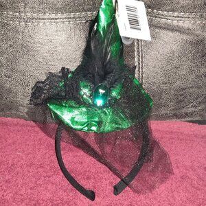 Mini Green Satin and Lace Witch Hat Headband NWT